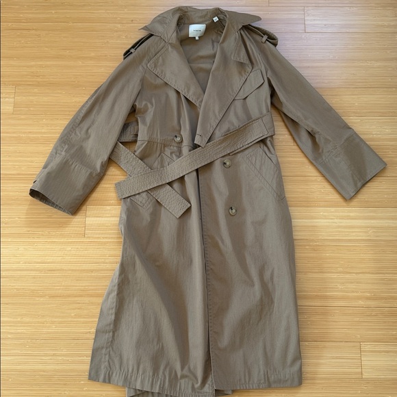 Vince Dark Khaki Cotton Belted Trench Coat, size small - Picture 6 of 16